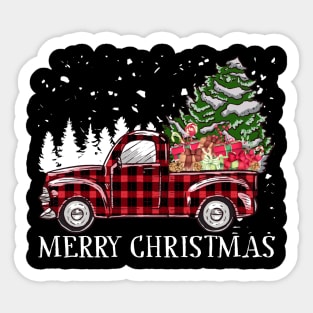 Merry Christmas Truck Tree Red Buffalo Plaid Xmas Pajamas Sticker